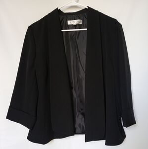 Kasper Womens Open Front Blazer Lined With Roll Cuff Sleeves Size 16 Black